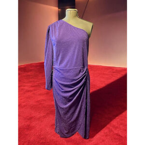 Kim Curvy 20W Purple Silver Sparkly One Shoulder long sleeve cocktail dress 6669